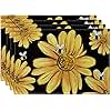 Artoid Mode Sunflower Summer Placemats for Dining Table, 12 x 18 Inch Spring Seasonal Holiday Decoration Rustic Vintage Washable Table Mats Set of 4