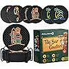 Tiki Bar Coasters Set of 6 with Holder, Tiki Bar Decor Silicone Coasters with Tiki Warrior, Wave & Palm Tree and Parrot Designs, Tiki Decor Black Coasters, Outdoor Tiki Bar Rubber Coasters for Drinks