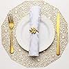 Evevda Gold Placemats for Dining Table Set of 6 Metallic Pressed Hollowed Out Table Mats Wipeable Vinyl Place Mat for Holiday Wedding Dinner Table Decoration Mat(Dodecagon)