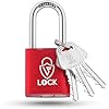LP LOCK Pop-Up Padlock. Lockout Anodized Aluminum Lock w/ 3 Keys. Durable, Lightweight, Rust Resistant. for Locker, Fence, Shed, Storage Unit, Toolbox & More - 3.25x1.54x0.55 Inches - Red