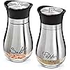 Stainless Steel Salt and Pepper Shaker Set with Glass Bottom, Perforated "S" and "P" Caps - Modern Kitchen Counter Decor (4oz)
