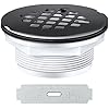 Enhon 4-1/4" OD Shower Drain Assembly, Snap in Shower Base Drain and Matte Black Round Grid Strainer Cover, Fits 2 in. Schedule 40 ABS and PVC Pipes, Stainless Steel Cap, ABS Drain Base