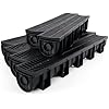 Trench Drain System, Channel Drain with Plastic Grate, 5.9x5.1-Inch HDPE Drainage Trench, Black Plastic Garage and GardenDrain, 6x39 Trench Drain Grate, with 6 End Caps,Convenient Assembly（6 Pack）