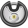 DAYGOS Outdoor Padlock for Storage Unit, Waterproof Stainless Steel Disc Lock with Rubber Bumper for Sheds,Gate and Fence, Heavy Duty Discus Keyed Pad Lock (3/8-Inch Shackle)