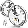 Keyed Padlock, 2 Pack Stainless Steel Discus Lock Heavy Duty with 6 Keys, 3/8 Inch Shackle Waterproof and Rustproof Storage Lock for Warehouse, Garage, Storage Locker, and Outdoors (Keyed Different)