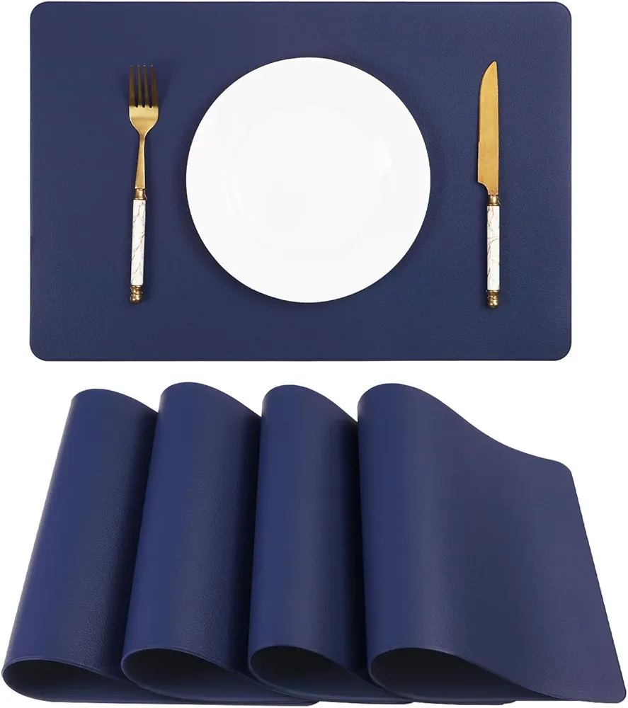 Faux Leather Placemats HeloHo Navy Blue Table Place Mats Set of 4 Waterproof Oilproof Heat Stain Resistant Placemat Washable Wipeable Placemats for Kitchen Dining Table Decoration Indoor Outdoor