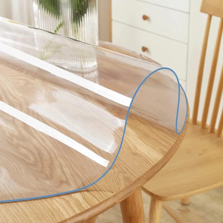 42 Inch Round Clear Table Cover Protector, Thick Plastic Tablecloth Vinyl Easy Clean, Protective PVC Table Desk Mat Pad for Round Coffee Table Living Dining Room Kitchen Waterproof Heat Resistant