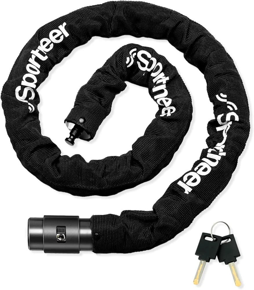 Sportneer Bike Lock: 8mm Thick High Security Anti Theft Bike Chain Lock with 2 Keys- 3.2/4ft Long Heavy Duty Anti-Cut Bicycle Lock for Bike, Motorcycle, Bicycle, Door, Gate, Fence, Grill