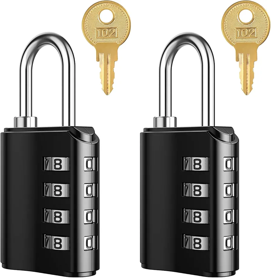 LOFICOPER Combination Padlock with Key, Outdoor Combination Lock, 4 Digit Gym Locker Lock with 2 Keys, Weatherproof Design, for Fence, Case, Toolbox, 2 Pack, Black