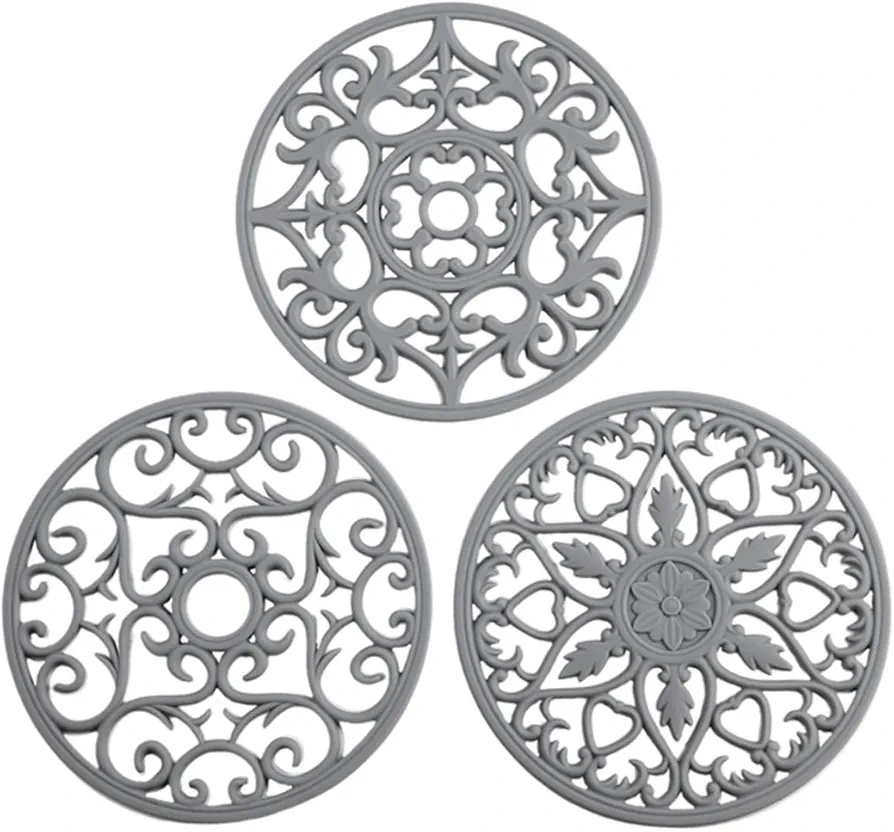 Colinda Silicone Trivet for Hot Dishes, Hot Pot and Pads - Protect Countertop from Hot Pot and Pans Coming Out from the Oven or Stove - Non-Slip & Heat Resistant,Grey,Set of 3
