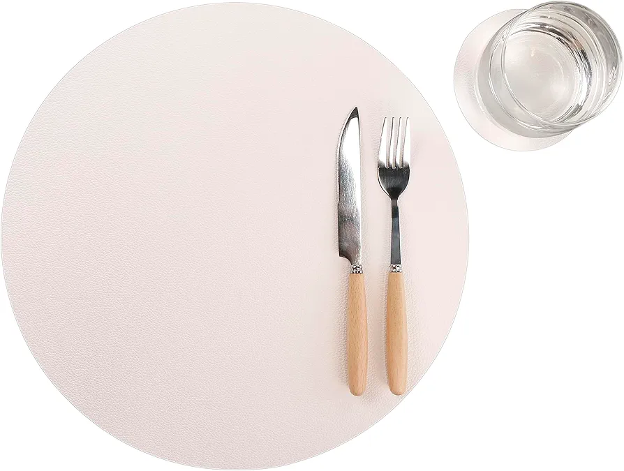 Wipeable Placemats and Coasters Leather Table Mats Waterproof Heat-Resistant Easy to Clean for Dining Table Set Kitchen Table Set of 6, White