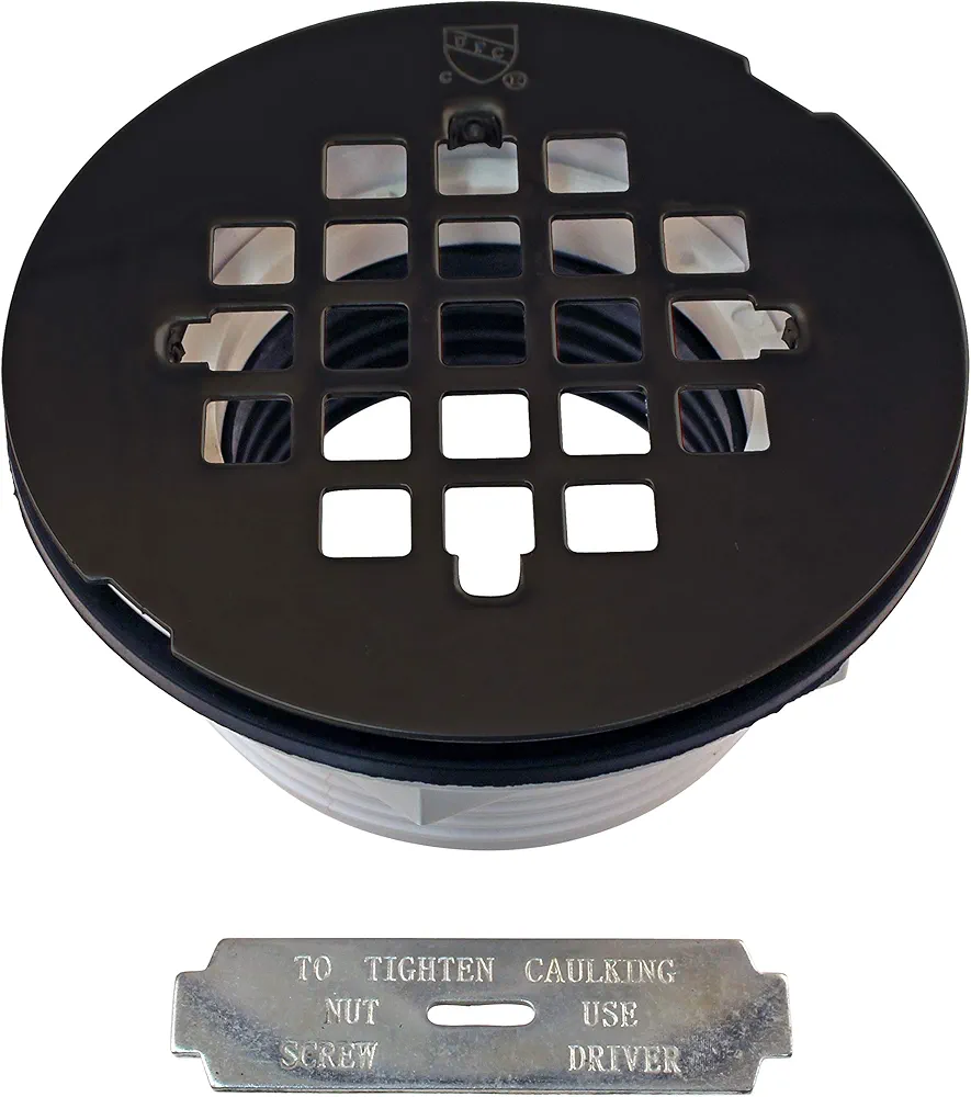 Westbrass A206P-12 2" No-Caulk PVC Compression Shower Drain with 4-1/4" Round Grid Cover, 1-Pack, Oil Rubbed Bronze