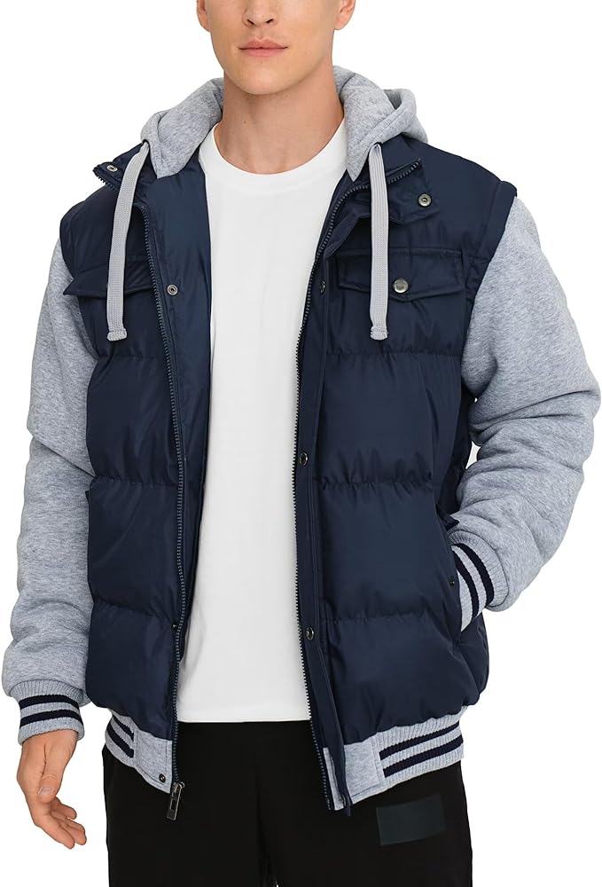 BEST SOUTH Men's Hooded Winter Coats Water Resistant Warm Thicken Insulated Full Zip Windproof Jackets with Pockets