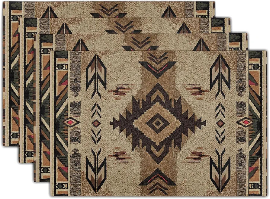 Southwestern Linen Placemats Set of 4 12x18 Inch Rustic Tribal Geometric Table Mat Antique Vintage Native American Heat-Resistant Washable Wipeable Place Mat for Party Kitchen Dining Home Decor