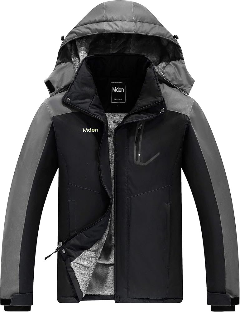 Men's Mountain Waterproof Ski Jacket Windproof Rain Jacket Fleece Snow Winter Coat