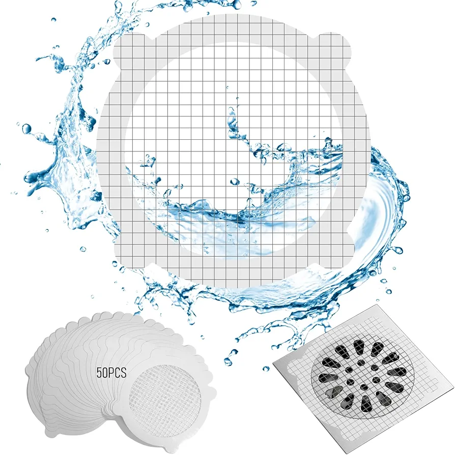 50 PCS, Disposable Drain Hair Catcher, Disposable Drain Covers, Disposable Drain Covers for Shower, Disposable Filter Patches for Drain, Disposable Shower Drain Hair Catcher Mesh Stickers