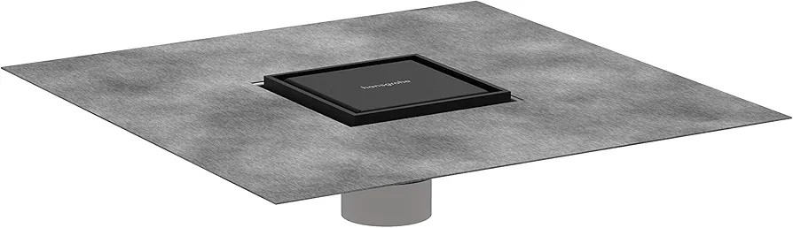 hansgrohe RainDrain Brilliance Square Shower Drain Set with Rough and Tileable Rear Cover in Matte Black, Stainless Steel Shower Floor Drain
