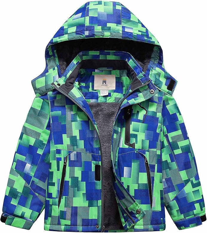 CREATMO US Boy's Waterproof Ski Jacket Warm Winter Snow Coat Windproof Snowboarding Rain Jacket