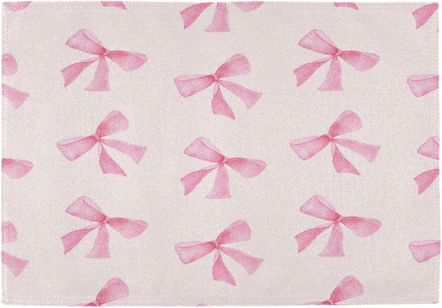 Burbuja Placemats Set of 6, Pink Bow Non-Slip Washable Table Mats, Heat Resistant Placemats for Kitchen Dining Table Indoor Outdoor