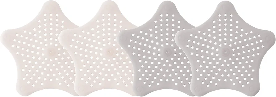 Shower Drain Hair Catcher 4 Pcs - Flexible Bathroom & Shower Drain Cover - Silicone Sink Strainer, Multipurpose - Star Shaped Drain Cover Kitchen Sink