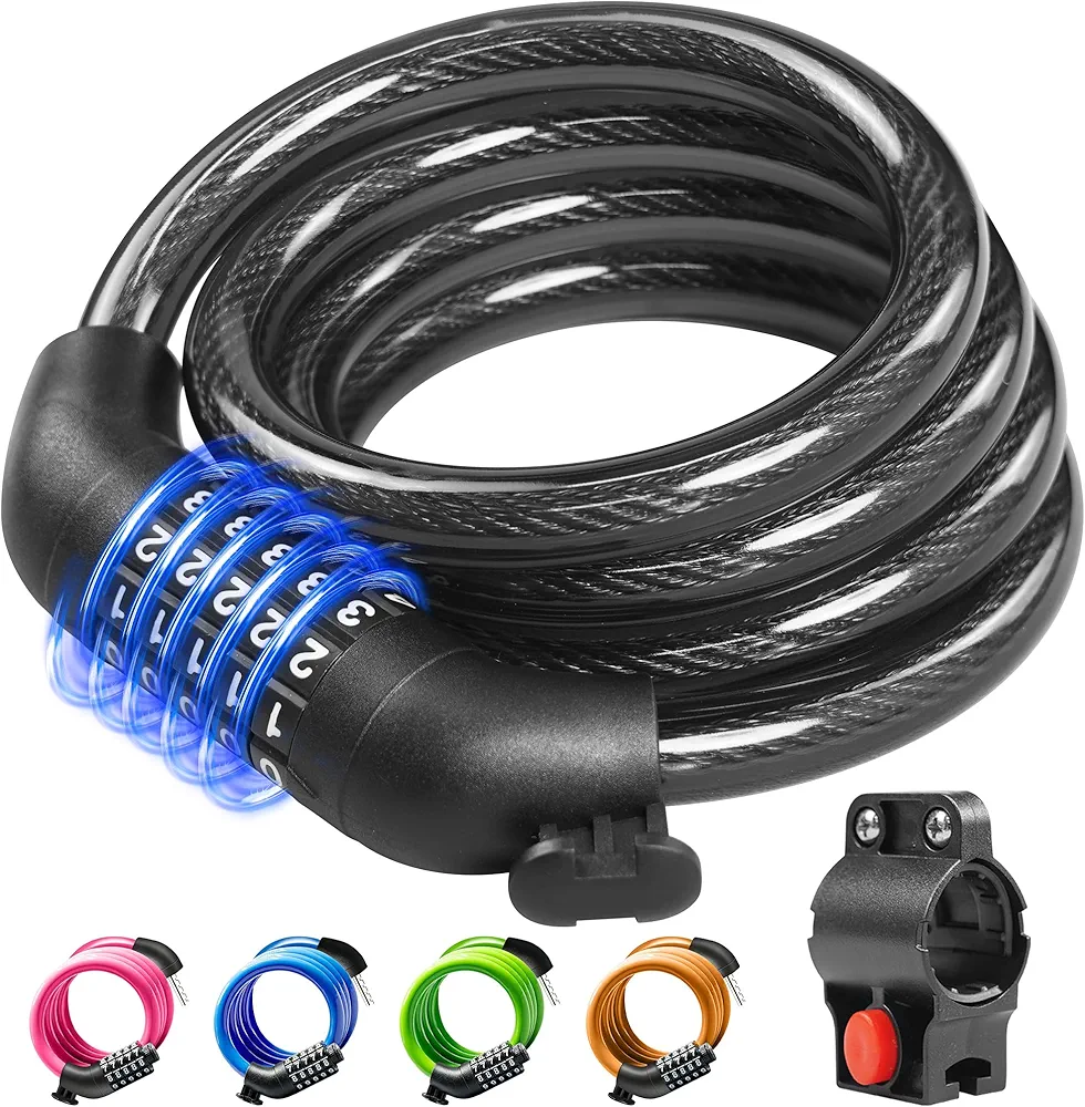 Bike Lock Cable with Combination,High Security 5-Digit Resettable Combination Bicycle Lock Anti-Theft, Scooter Lock with Mounting Bracket for Bikes and Scooters