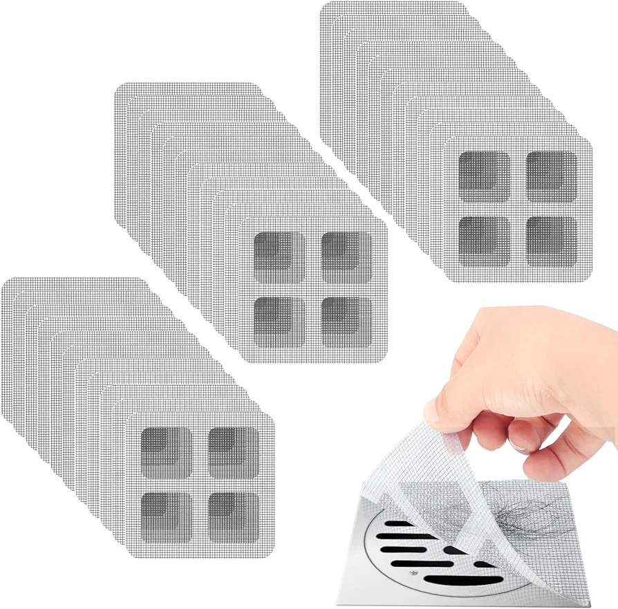30 Pack Disposable Shower Drain Hair Catcher Shower Drain Cover Hair Catcher Mesh Stickers for Bathroom Washbasin Bathtub Kitchen Sink for Human and Pet Hair