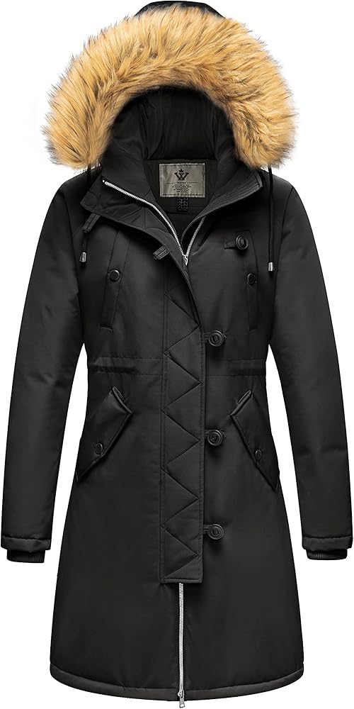WenVen Women's Winter Waterproof Thicken Puffer Jacket Parka Coat with Fur Hood