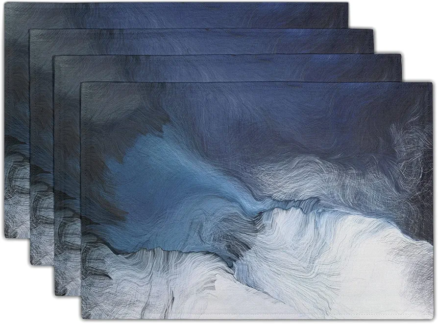 Black Blue Grey White Placemats Set of 4 Modern Art Abstract Coffee Plate Mat Washable Heat Resistant Linen Place Mats Royal Gray Dinner Placemat Indoor for Dining Table Kitchen Accessories Decor