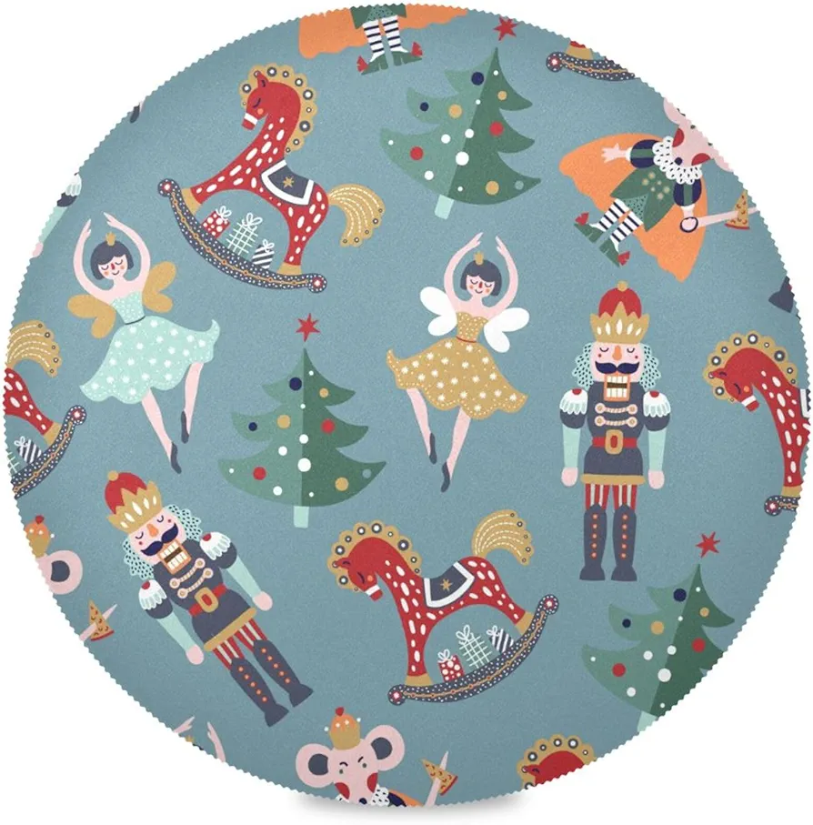 Christmas Nutcracker Round Placemats Washable Polyester Abrasion Resistant Non-Slip Heat-Resistant Table Mats Set of 6 for Home Kitchine Dining Table 15.4 inch