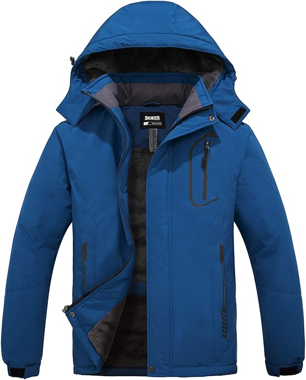 Skieer Men's Mountain Waterproof Ski Jacket Winter Rain Jacket Warm Fleece Snow Coat