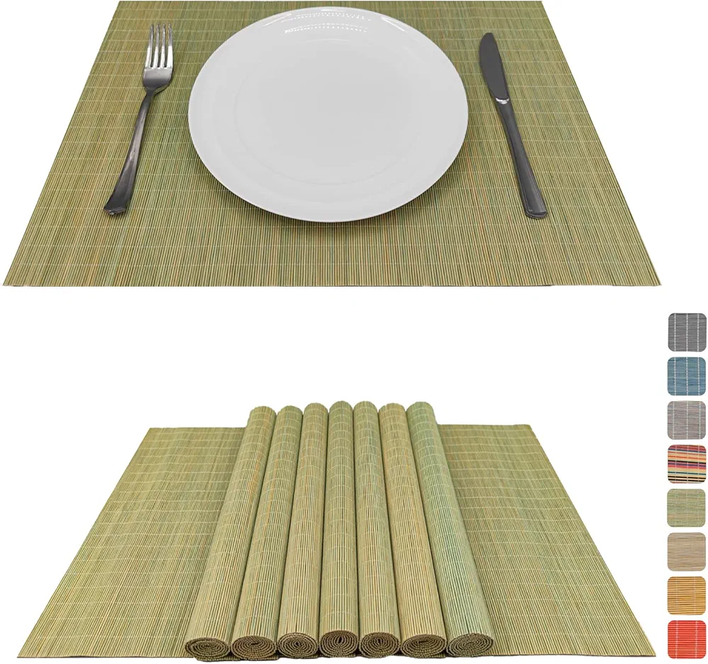 ANDSTAR Set of 8 Natural Bamboo Placemat Heat-Resistant Place Mat Stain Resistant Anti-Skid Washable Bamboo Table Mat Placemat Kitchen Table mat for Kitchen Dinning Room Table Decor(Green)