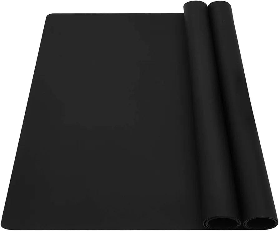 wellhouse 23.6" by 15.7" Extra Large Mulitpurpose Silicone Nonstick Pastry Mat Countertop Protector Heat Resistant Nonskid Table Mat (Black-2pcs)