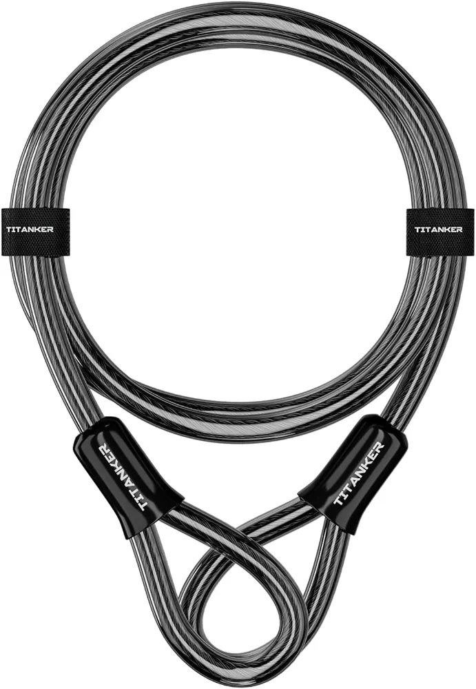 Titanker Bike Lock Cable,12mm Thick Security Cable with Loops Heavy Duty Steel Cable Vinyl Coated Bike Cable Lock Security Chain (4ft, 7ft, 15ft, 30ft)