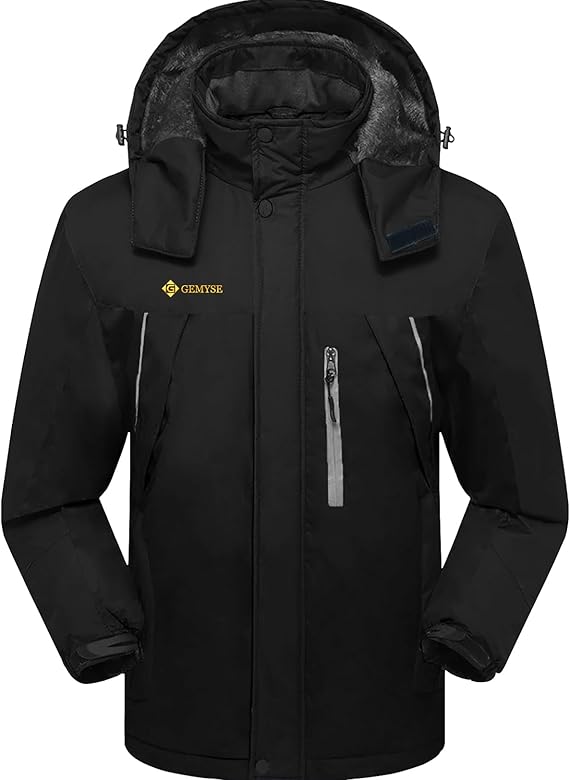 GEMYSE Men's Windproof Ski Jacket Warm Raincoats Snowboarding Hooded Parka With Multi-Pockets