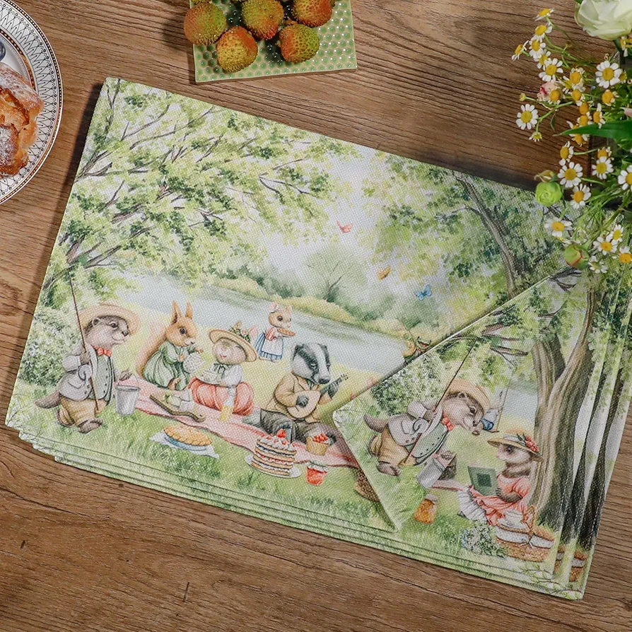 Dolcal Easter Placemats Set of 4 Kids Placemats for Kitchen Farmhouse,Spring Summer Cloth placemats Heat Resistant Table Mats Washable Place mats Indoor 4 for Easter Decorations
