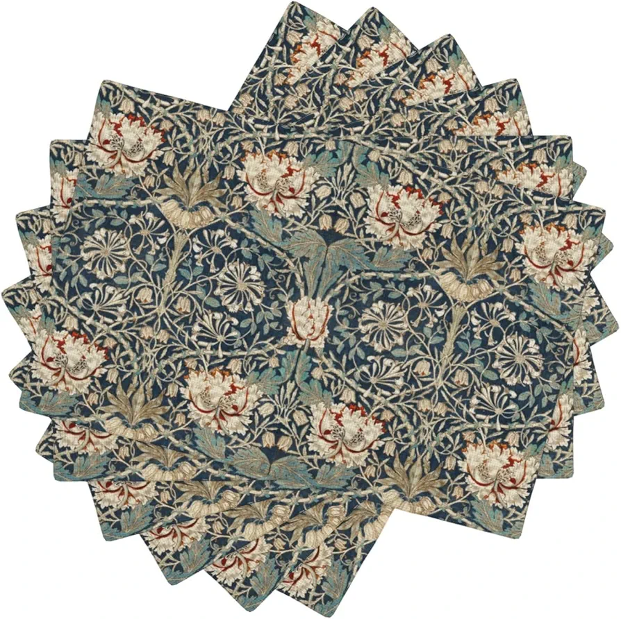 Retro Floral Placemats,Vintage Rustic French William Morris Art Fritillary Floral Table Mats 6 Pcs Non-Slip Heat Resistant Dining Room Tabletop Decor for Seasonal Outdoor Party,12x18 Inch