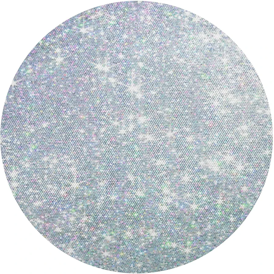 Silver Glitter Round Placemats Set of 6, Non-Slip PVC Table Mats Washable Heat Resistant Place Mats for Kitchen Dining Table Christmas Home Decor,15.4 Inch