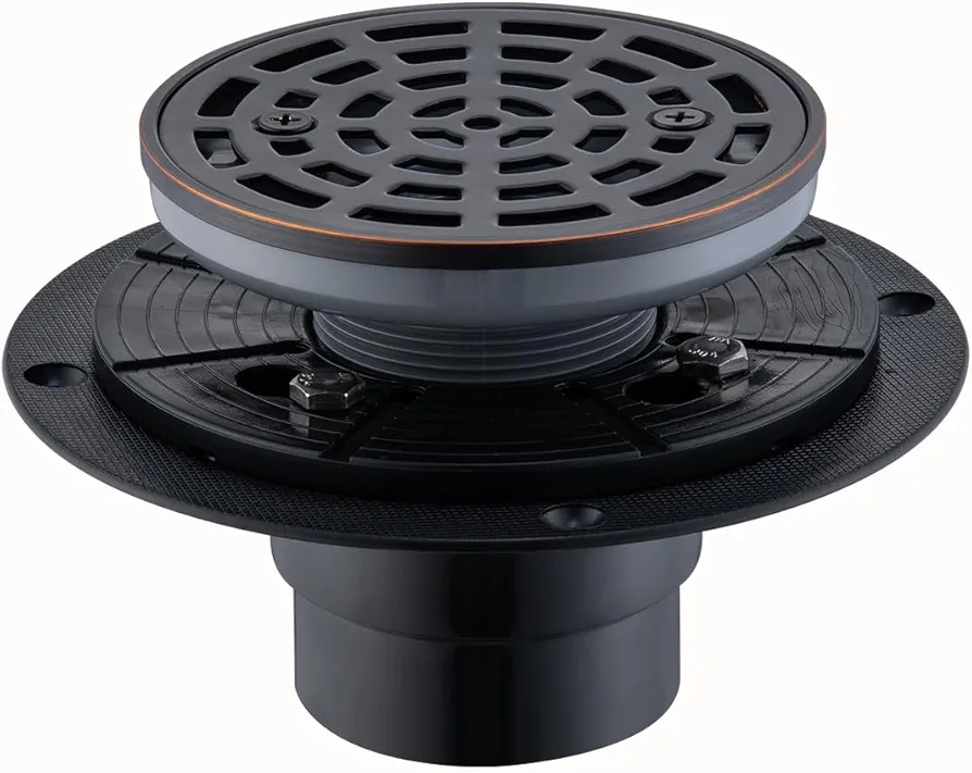 RANDOM Round Shower Drain SUS304 Stainless Steel Oil Rubbed Bronze Shower Drain 4 inch with Adjustable PVC Base Flange,Shower Floor Drain with Removable Cover Grid Grate