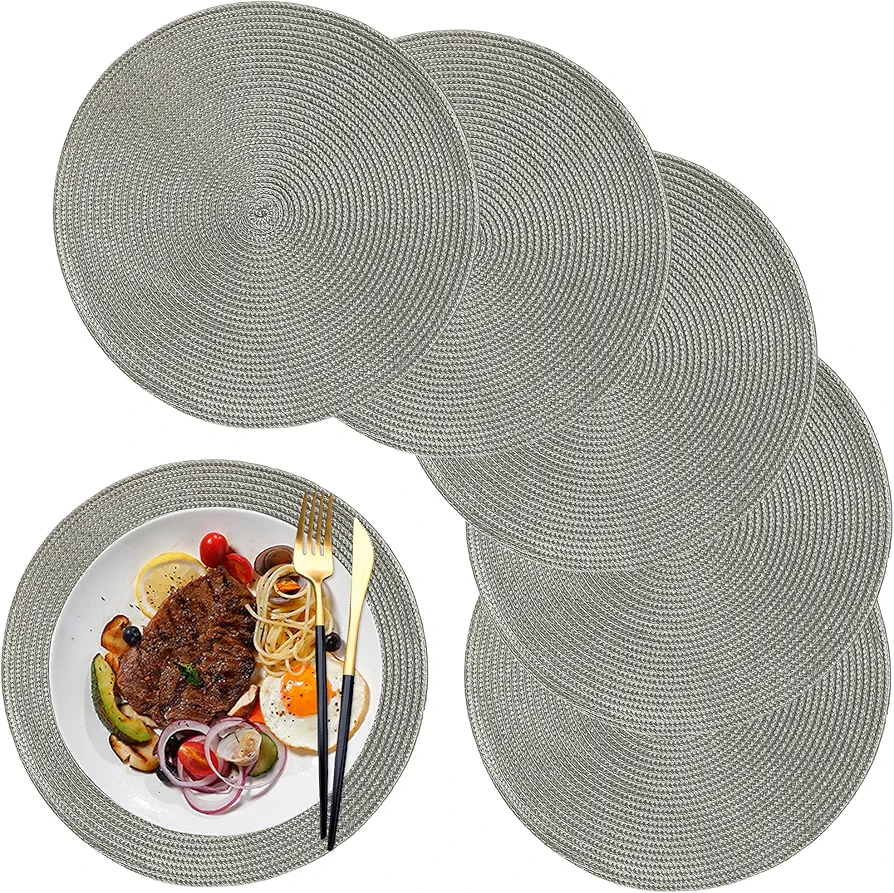 Placemats Round Placemats for Dining Table Set of 6,Small Circle Placemats Washable 12.6 Inch Heat Resistant Anti Slip Table Mats Gray 32CM