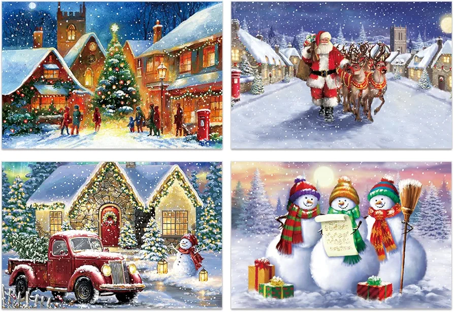 Christmas Placemats Set of 4, Heat Resistant Table Mats, Washable Fabric Placemats for Dining Table, Winter Table Placemats, Christmas Supplies and Decorations, Oil Painting Dinner Table Mats