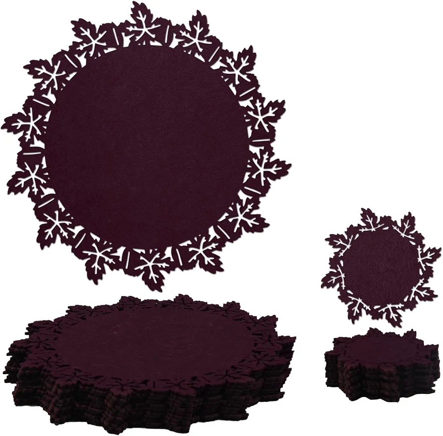 Noctiflorous Round Felt Placemats with Coasters Set of 12 Diameter 13 inch Non Slip Place Mats Heat Resistant Durable Tablemats Fall Table Decorations for Dining Table(Purple, 12)