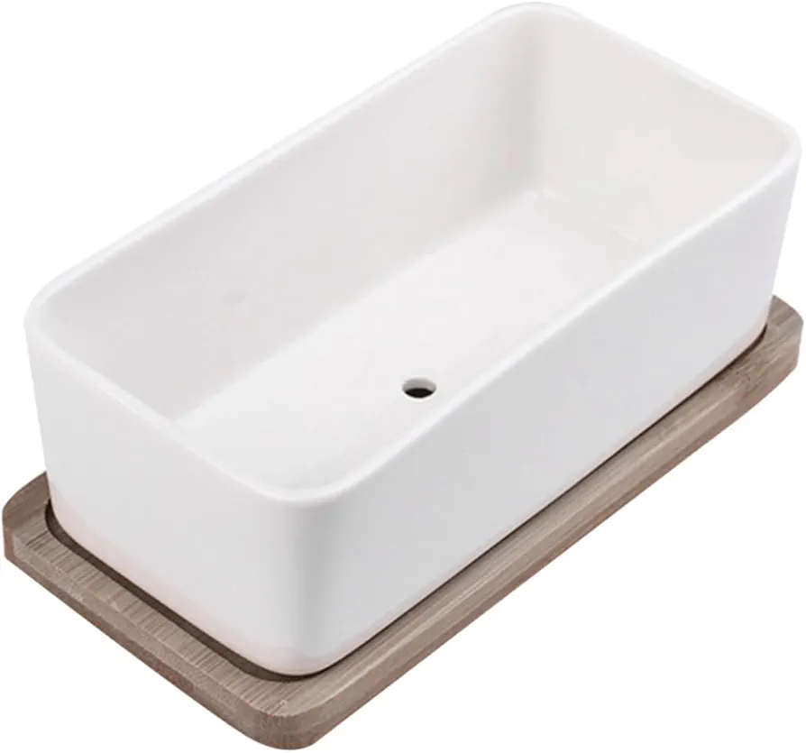 Happyyami 1 Set Ceramic Tray Succulent Planter Large Succulent Planter Terracotta Pot De Fleur Bonsai Tree Kit Artificial Plant Bonsai Pot Flowerpot with Tray Wooden White