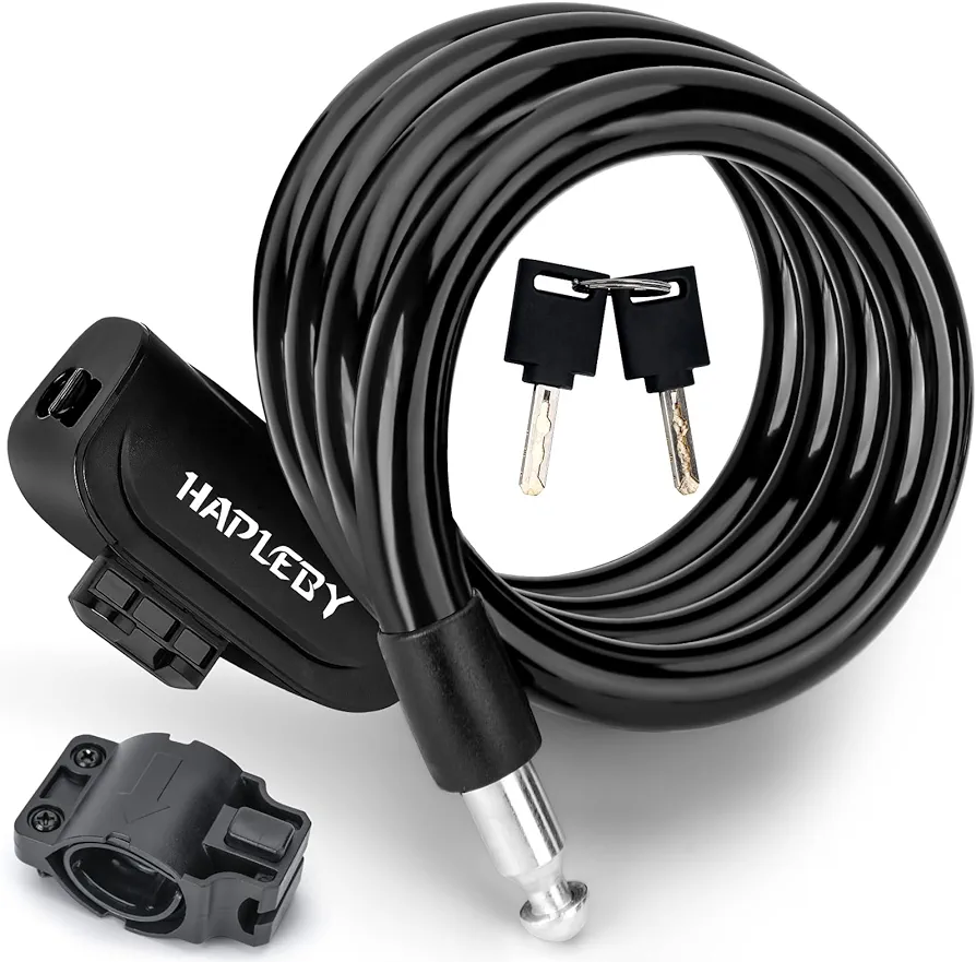 Hapleby Premium Bike Lock with 2pcs Keys, Professional Bike Cable Lock of 4 Feet, Heavy Duty Bicycle Lock Cable for Strong Anti-Theft, Come with 1PCS Mounting Bracket