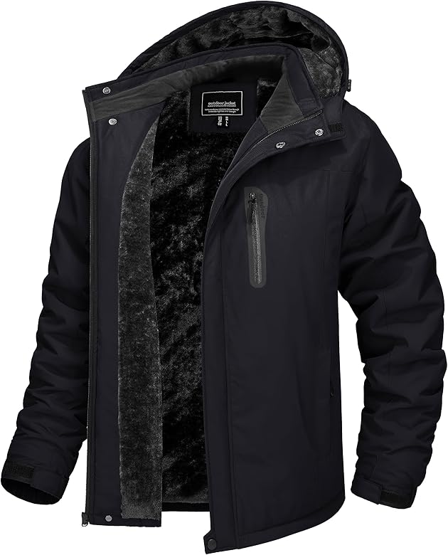 TACVASEN Men's Ski Snowboard Jacket Warm Winter Windproof Hiking Fishing Travel Fleece Lined Jacket Hooded with Pockets