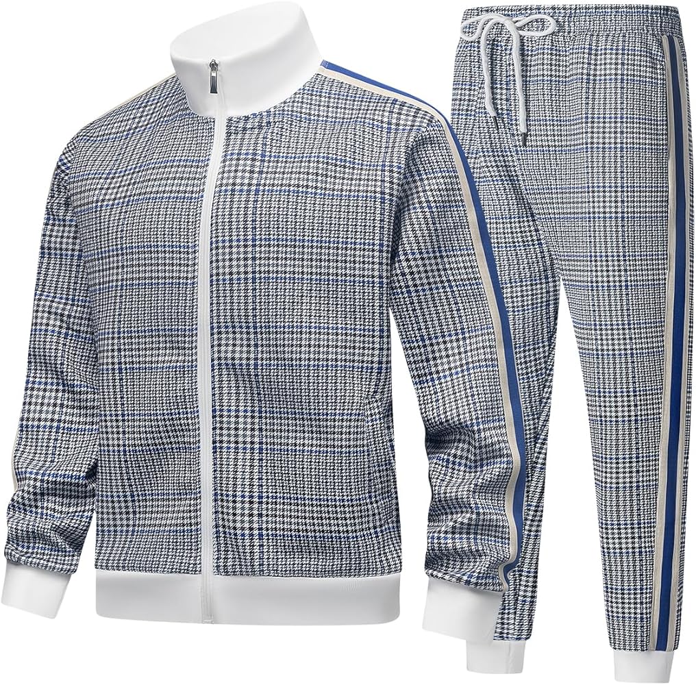 Men’s Tracksuits 2 Piece Set Full Zip Velour Sweatsuit for Casual Training Outdoor - Available in Blue Khaki and Black