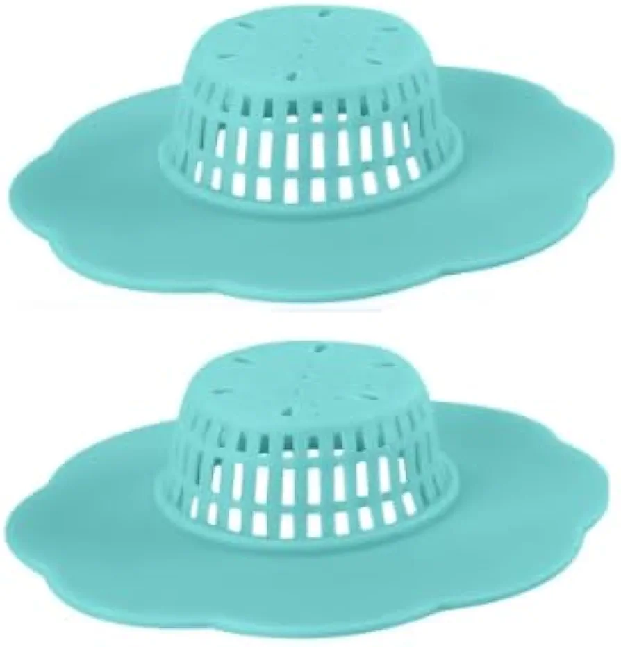2Pcs Blue Hair Catcher Silicone Hair Stopper Shower Drain Covers Easy to Install and Clean Suit for Bathroom Bathtub and Kitchen Bathroom Sink and Bathtub Accessories