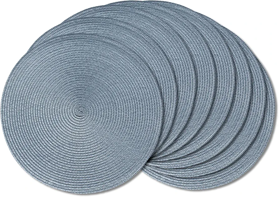 AHHFSMEI Round Braided Placemats Set of 8 Round Table Mats for Dining Tables Natural Woven Heat Resistant Place mats 15 Inch (Light Blue,8)