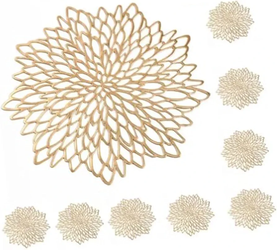 Table Mat, 8 Pieces Hollow Out Flower Shaped Table Placemats PVC Heat Resistant Placemats Dining Serving Plate Mat