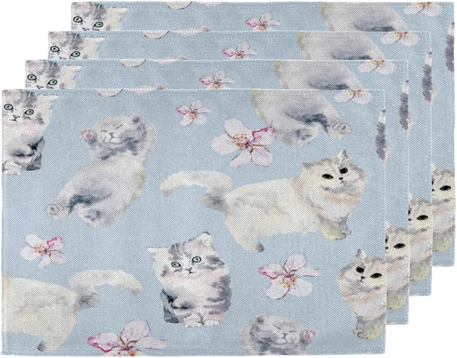 Cute Persian Cat Placemats Set of 4 Non-Slip Heat Resistant Place Mats 12 x 18 Inch Dining Table Mat Washable Durable Stain Resistant Placemats for Dining Table Kitchen Home Decor