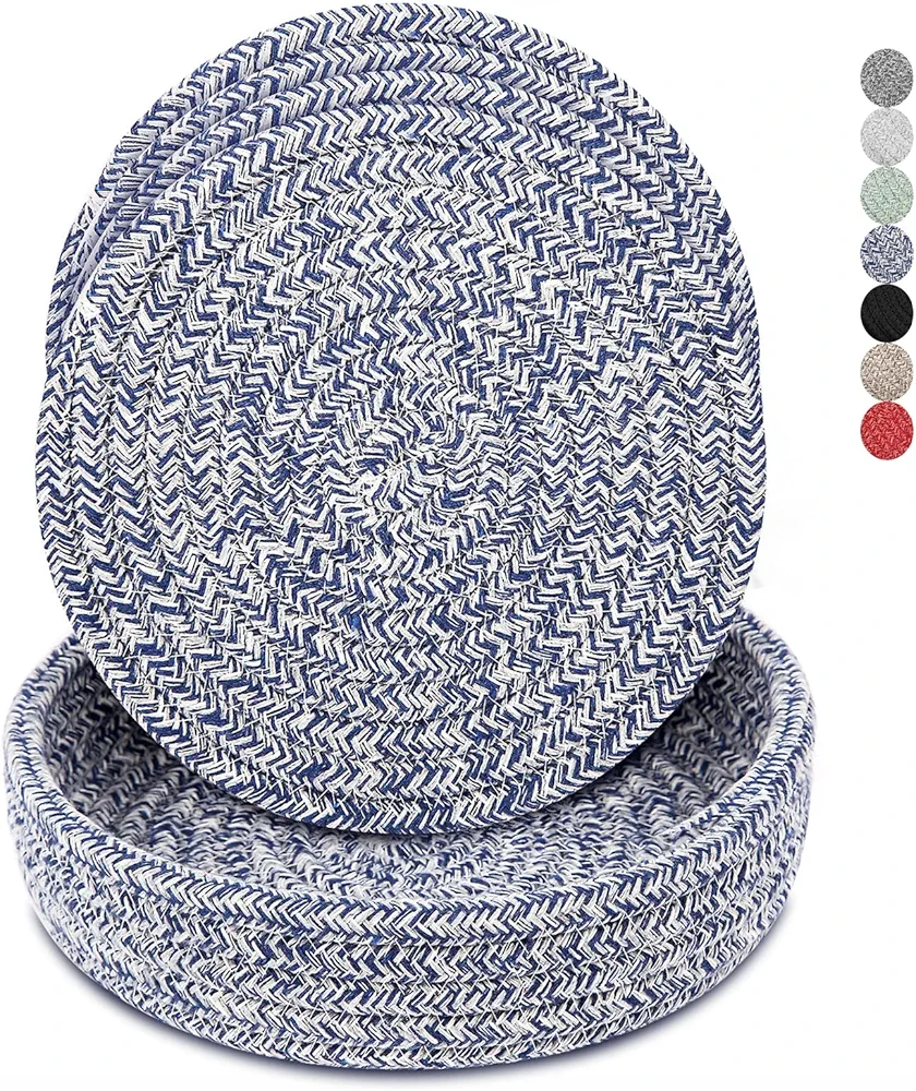 Trivets for Hot Dishes, Trivets for Hot Pots and Pans, Heat Resistant Hot Pads with Storage Basket, Pot Holders for Kitchen, Home Essentials, Farmhouse Decor (Blue 4 PCS)